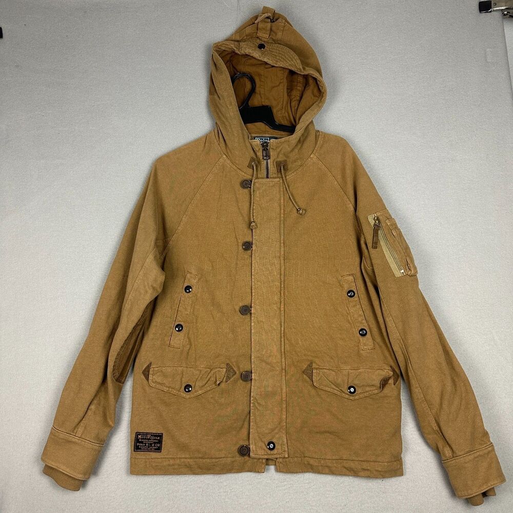 Polo Ralph Lauren Men Large Vintage Motor Cycle Riders Hooded Field Jacket Brown